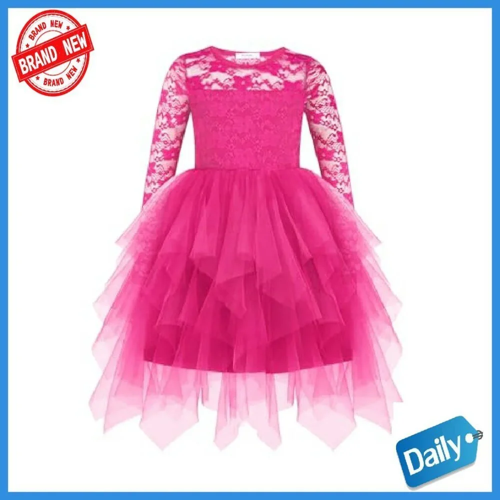 Toddler Flower Girl Dress Long Sleeve Tutu Tulle Party Wedding